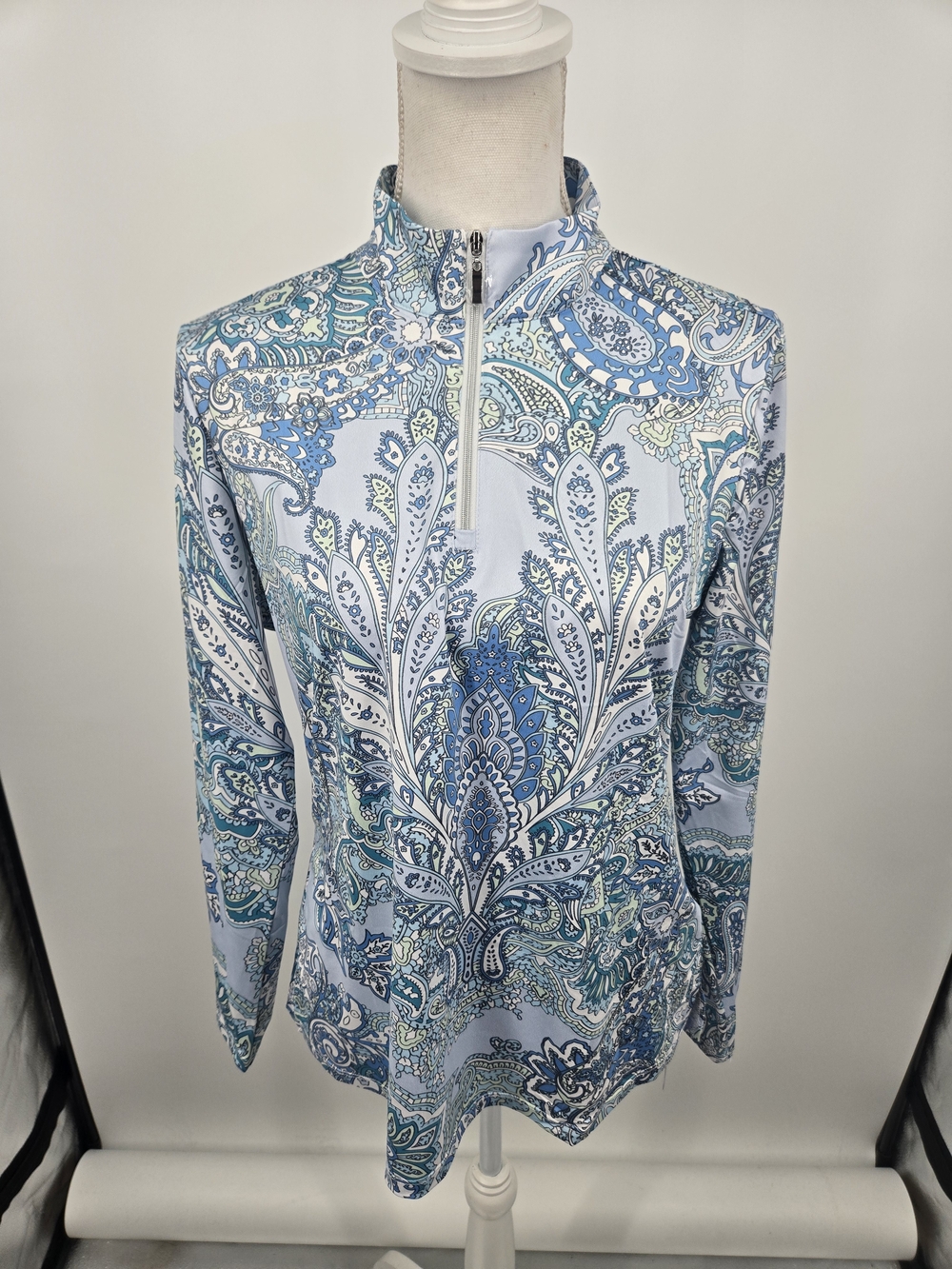 Cegolfs Blue White Paisley Quarter-Zip Golf Top Large NWT (7860)